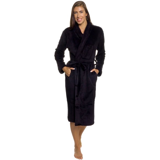 Silver Lilly Silver Lilly Women Black Plush Wrap Kimono Bath Robe Loungewear W Tie Belt S M Walmart Com Walmart Com