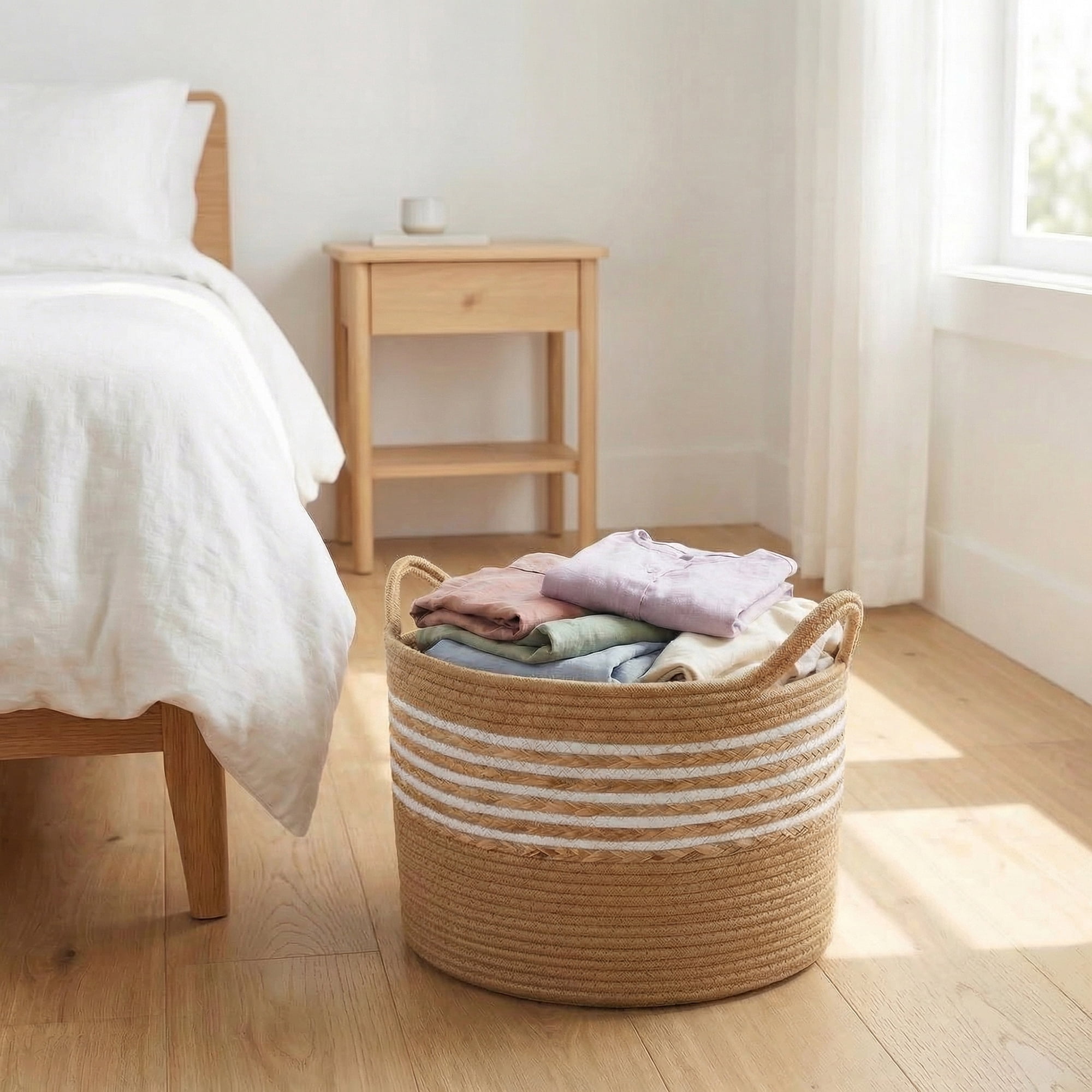 Unique Bargains Multiple Use Woven Storage Bin for Home Light Brown 17.7*17.7*12.6in