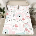thumbnail image 2 of Castle Fairy Cartoon Rabbit 3pcs Twin Sheet Sets,Rainbow Mushroom Twin Fitted Sheet,Kawaii Animal Breathable Flat Sheet,Luxury Floral Bedroom Decor, 2 of 7