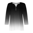 thumbnail image 4 of TKLPEHG Women's 3/4 Sleeve Tops V-Neck Button Shirt Casual Loose Fashion Gradient Color Print Fall Tops Comfy Lightweight Pullover (Black,S), 4 of 5