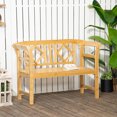 thumbnail image 2 of Outsunny Wooden Bench w/ Stylish Pattern Backrest, Loveseat Chair, Natural, 2 of 10
