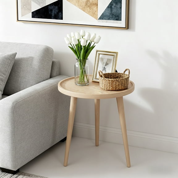 PinkSheep Side Table Small Wooden Round End Table Accent Table Drink Table for Living Room Bedroom, Natural Color