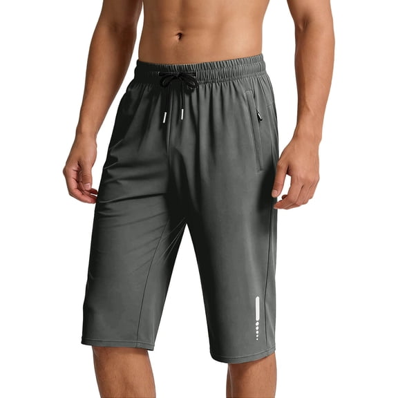 CIAKGIAF Men Shorts Solid Casual Ice Silk Zip Pockets Drawstring Elastic Waist Jogging Shorts