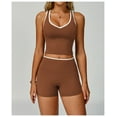 thumbnail image 3 of PISONIC Women Two Piece Workout Sets Color Block Backless Tank Top and High Waist Booty Lifting Shorts Gym Yoga Active Outfits, 3 of 6