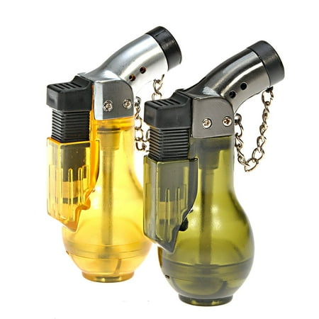 Refillable Keychain Bottle 2PCS Adjustable Flam Windproof Jet Flame Torch Refillable Cigar Lighter with Keychain (Green + Yellow), By LVLing ()