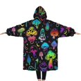 thumbnail image 2 of Oversized Wearable Blanket Hoodie,Colorful Mushroom Star Black Pattern Sherpa Blanket Hoodie with Super Pockets,Super Warm Fuzzy Pullover for Women & Men, 2 of 6