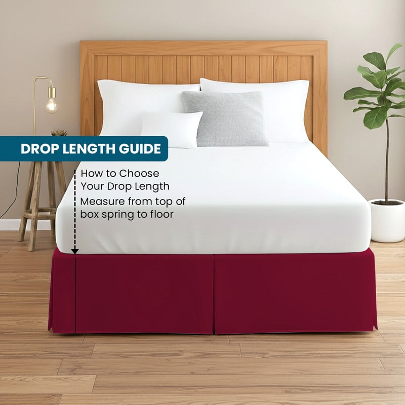 Cal-King Tailored Style Bed Skirt, 16" Drop Length, Soft 100% Microfiber, Quadruple Pleated Tailored Design, Hotel Quality, Burgundy Solid