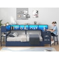 thumbnail image 3 of Twin Size Corner Bed Frame with Desk,Charging Station and Bookcase Storage,Twin Daybed with Storage Drawers and Led Lights, Metal Platform Bed Frame with Open Shelves,Blue, 3 of 9