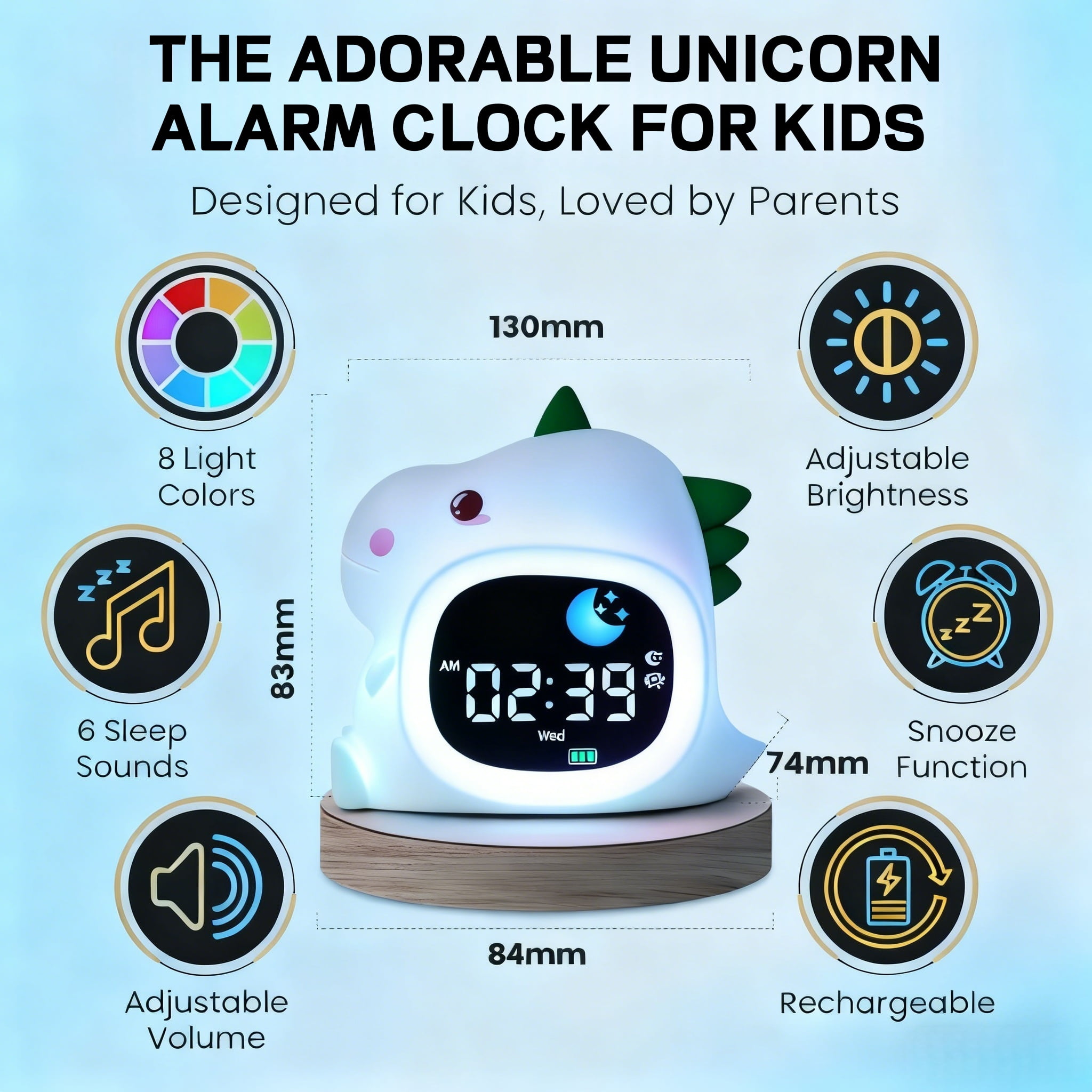 Kids Bedroom Alarm Clock, Toddler Sleep Training Clock with Soft Night Light, Rechargeable Touch Control Sleep Trainer for Boys & Girls – Ideal Birthday Gift for Kids