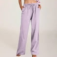 thumbnail image 3 of Bloomae Plus Size Linen Pants Women Summer Wide Leg Pants Lightweight Drawstring Elastic Waist Pants High Waisted Cotton Lounge Pants Casual Beach Trousers with Pockets A-Purple#01 XL, 3 of 9