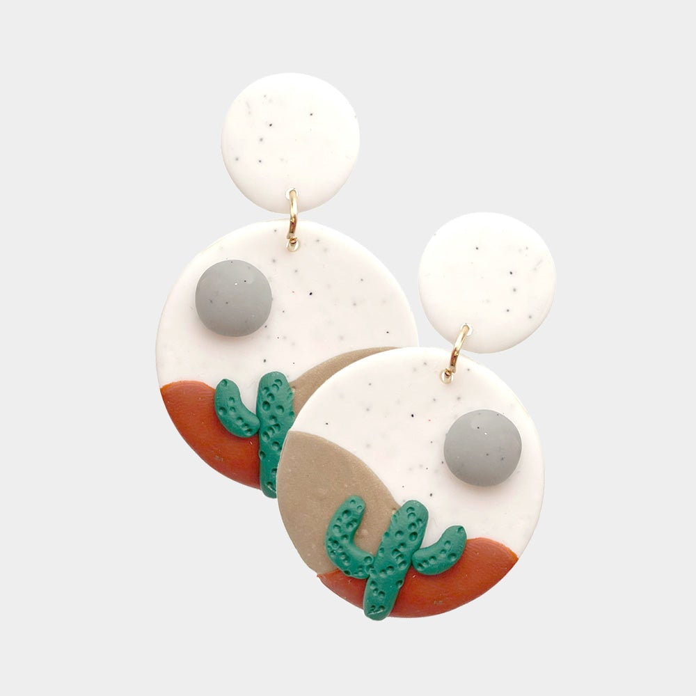 Gold Cacti & clay dangles polymer clay earrings