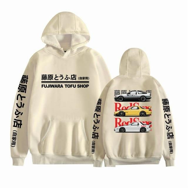 Initial D Automobile Culture Anime Merch Chandail à Capuchon à Poche Impression Unisexe,G,Kaki