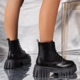 thumbnail image 4 of NECHOLOGY Botas Mujer Zapatos Botines de mujer Botas de tobillo negras a la moda versátiles para mujer, suelas gruesas de cuero y botas con cremallera lateral con cordones (Black, 7.5), 4 of 6
