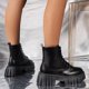 thumbnail image 4 of NECHOLOGY Botas Mujer Adulto Femenino Zapatos Botines de mujer Botas de tobillo negras a la moda versátiles para mujer, suelas gruesas de cuero y botas con cremallera lateral con cordones (Black, 7), 4 of 6