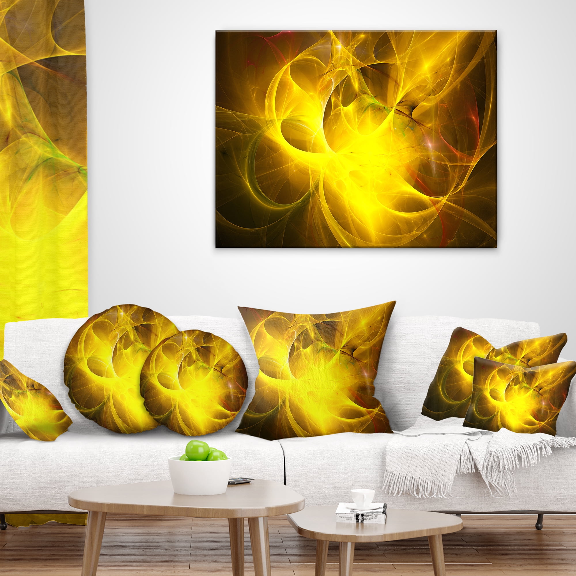 Designart Dark Yellow Nebula Star - Abstract Throw Pillow - 16x16
