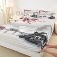 thumbnail image 3 of Feelyou Japanese Blossoms Floral Twin Sheet Sets, Nature Scenery Twin Fitted Sheet, Ink Watercolor Art Flat Sheet, Luxury Bedroom Decor, 3-Piece, 3 of 7