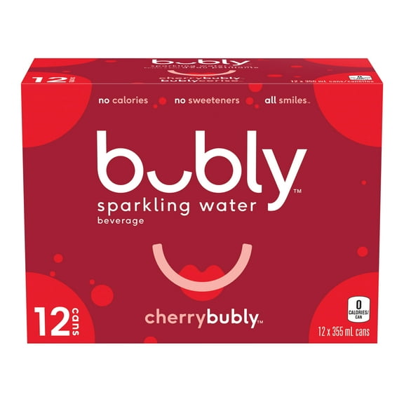 Bubly Cherry Sparkling Water 355 mL cans, pack of 12