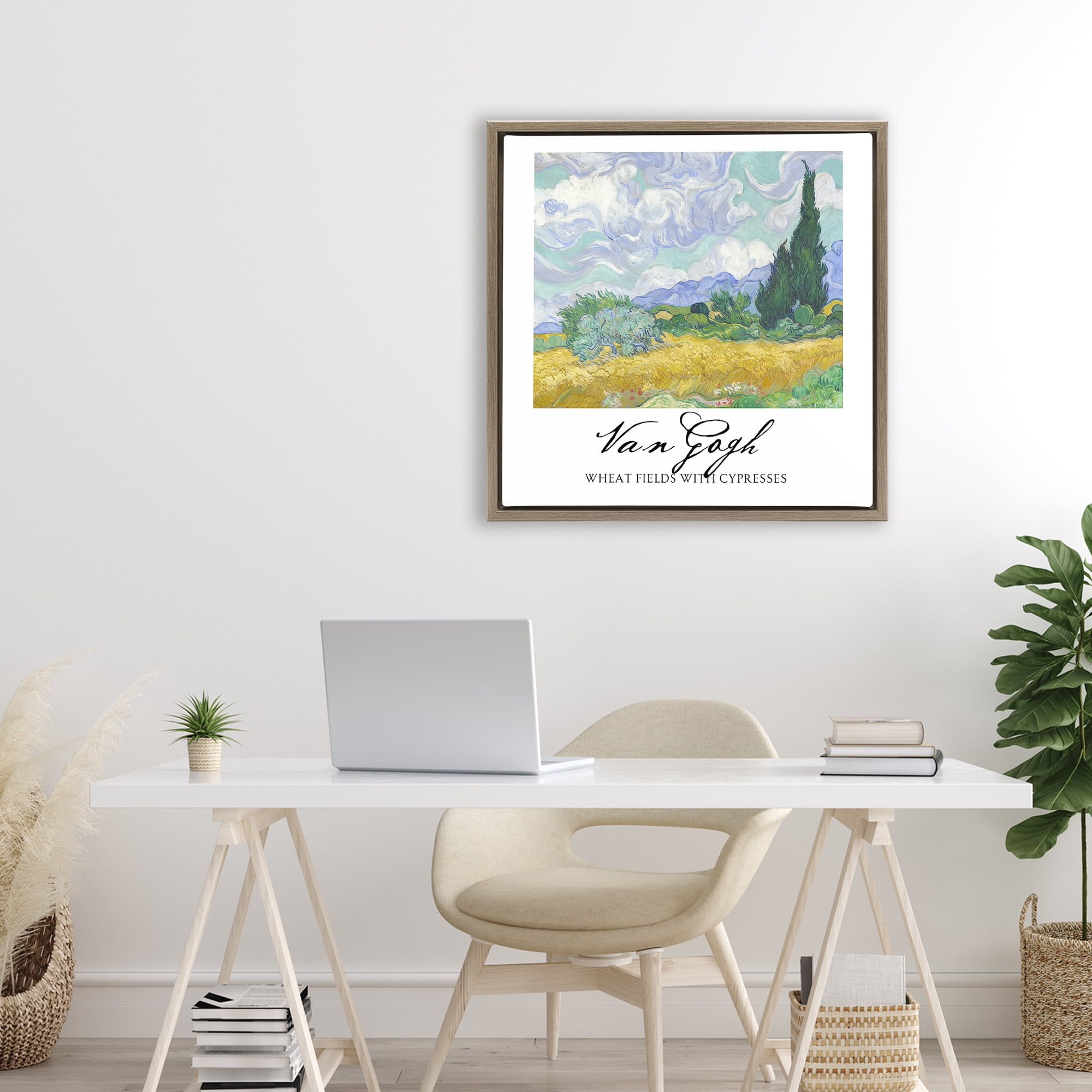 Stupell Industries Van Gogh Wheat Field with Cypresses Brown Framed Floater Canvas Wall Art, design by Vintage Hustle