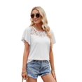 thumbnail image 3 of Women'S Short Sleeve Shirts Dressy Lace Summer Tops 2025 Spring Trendy Casual T-Shirts Cute Work Outfits Blouses White L, 3 of 8