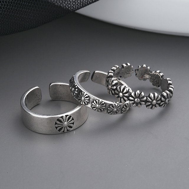 Anillo de plata de ley 925, margarita hawaiana, resistente a las manchas, cómodo y cómodo (paquete de tres) TUNC Sencillez