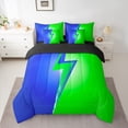 thumbnail image 2 of Homewish Green Blue 7 Pieces Bedding Comforter Set,Neon Lightning Full Bedding Set,Modern Abstract Desgin Fitted Sheet Flat Sheet For Girls Boys,Microfiber Bedroom Decor Reversible, 2 of 8