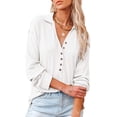 thumbnail image 1 of Blusa informal de cuello vuelto, color blanco, talla L, elegante blusa de punto con cuello en V y manga larga para mujer, 1 of 6