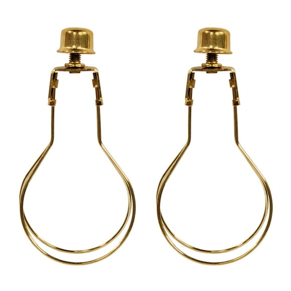 Royal Designs CL-2001-BR-2 Heavy Duty Lampshade Clip Adapter with Finial for Round Light Bulbs, 2-Pack, Polished Brass