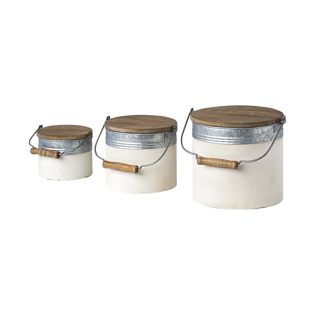 homeroots Bureau 392587 Ensemble de Trois Boîtes de Rangement en Métal Blanc Rustique