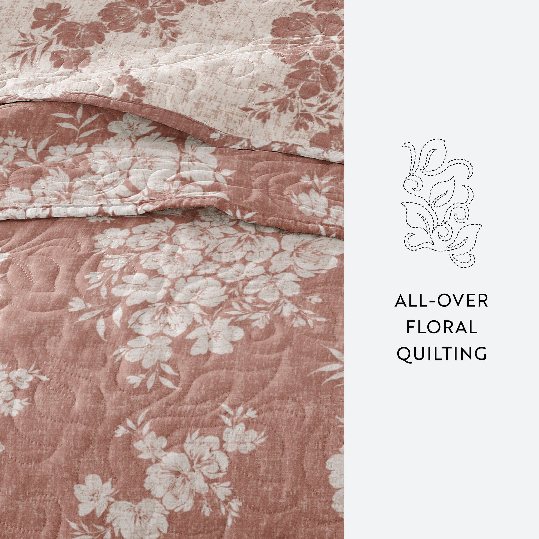 Noble Linens 3-Piece Terracotta Distressed Bouquet Reversible Quilt Set, Twin
