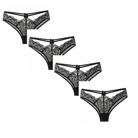 

Women Underwear Brief Ladies Low-Waist Lace Ladies Bow-knot Hollow Panties 4PC