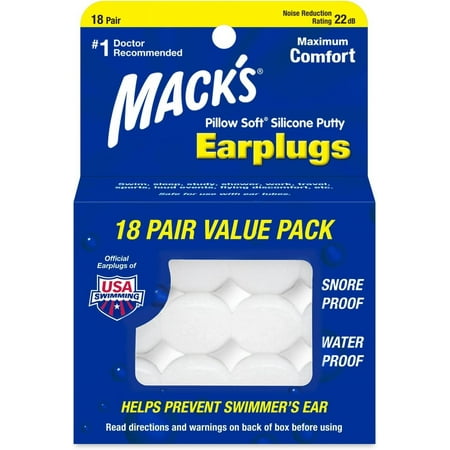Mack's Pillow Soft Silicone Earplugs for Sleeping/Swimming, 18 Pair