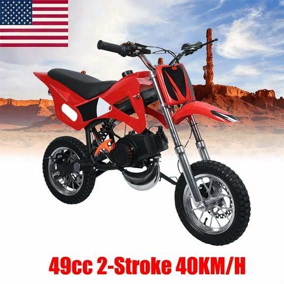 49cc Dirt Bike, 2-Stroke Gas Power Motocross Bike for Kids,Off Road Mini Motorcycle Pocket Motorbike with Front Rear Disc Brakes Up to 25 Mph, Weight Support Up to 220 LBS Birthday Gifts