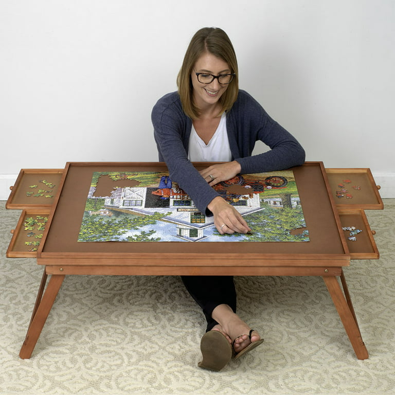 Wooden Puzzle Plateau Table for Adults & Kids | 27 x 36 Top | Puzzle  Accessories | Two Sliding Drawers