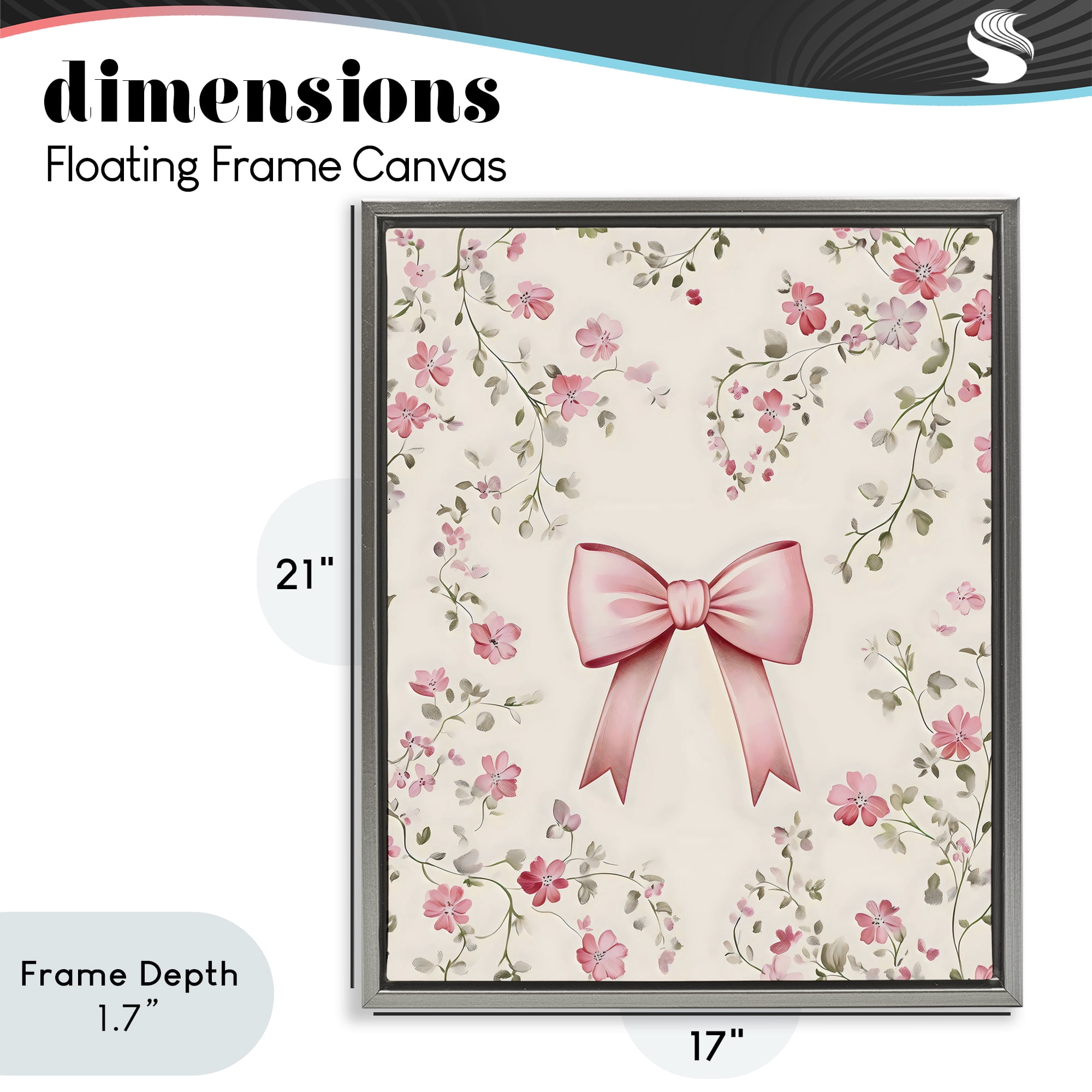 Stupell Industries Girly Ribbon Bow Gray Framed Floater Canvas Wall Art, design by Arlington Prints