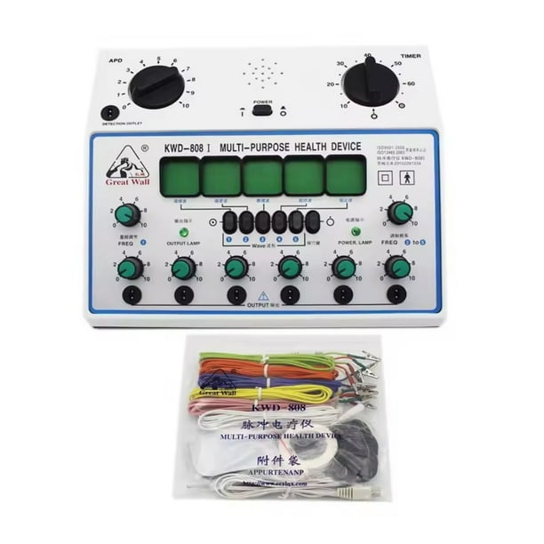 Equipo Electroestimulador Dreamy Skin KWD 808I con lápiz localizador 6 cables electrodos 5 cables pinzas caimán