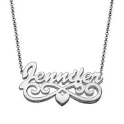Personalized Women's Silvertone or Goldtone 3-D Double Stack Script Nameplate with Heart Scroll Necklace