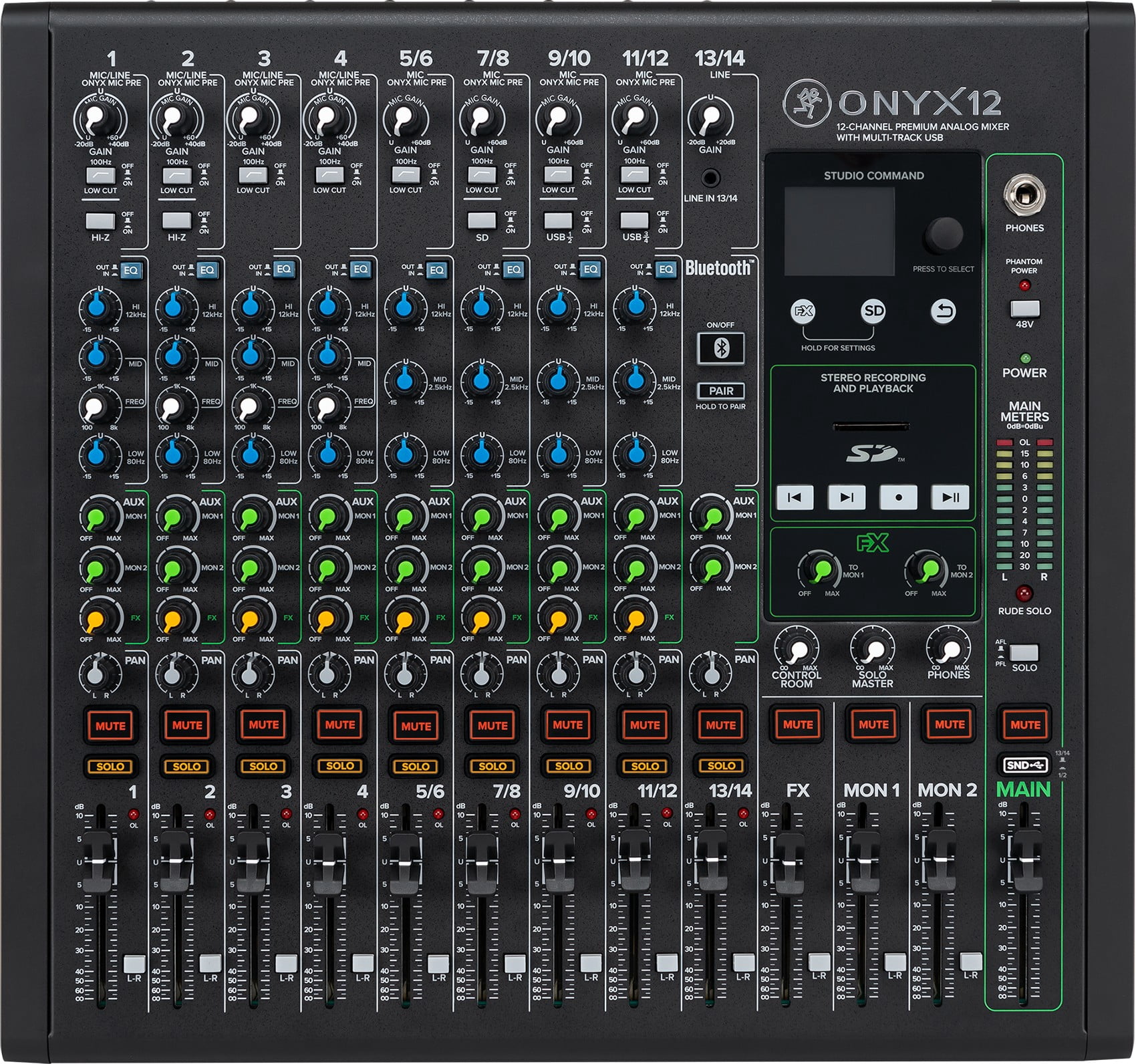 Mackie ONYX12 12-Channel Analog Mixer w/USB/3-Band EQ/Bluetooth+Carry Bag