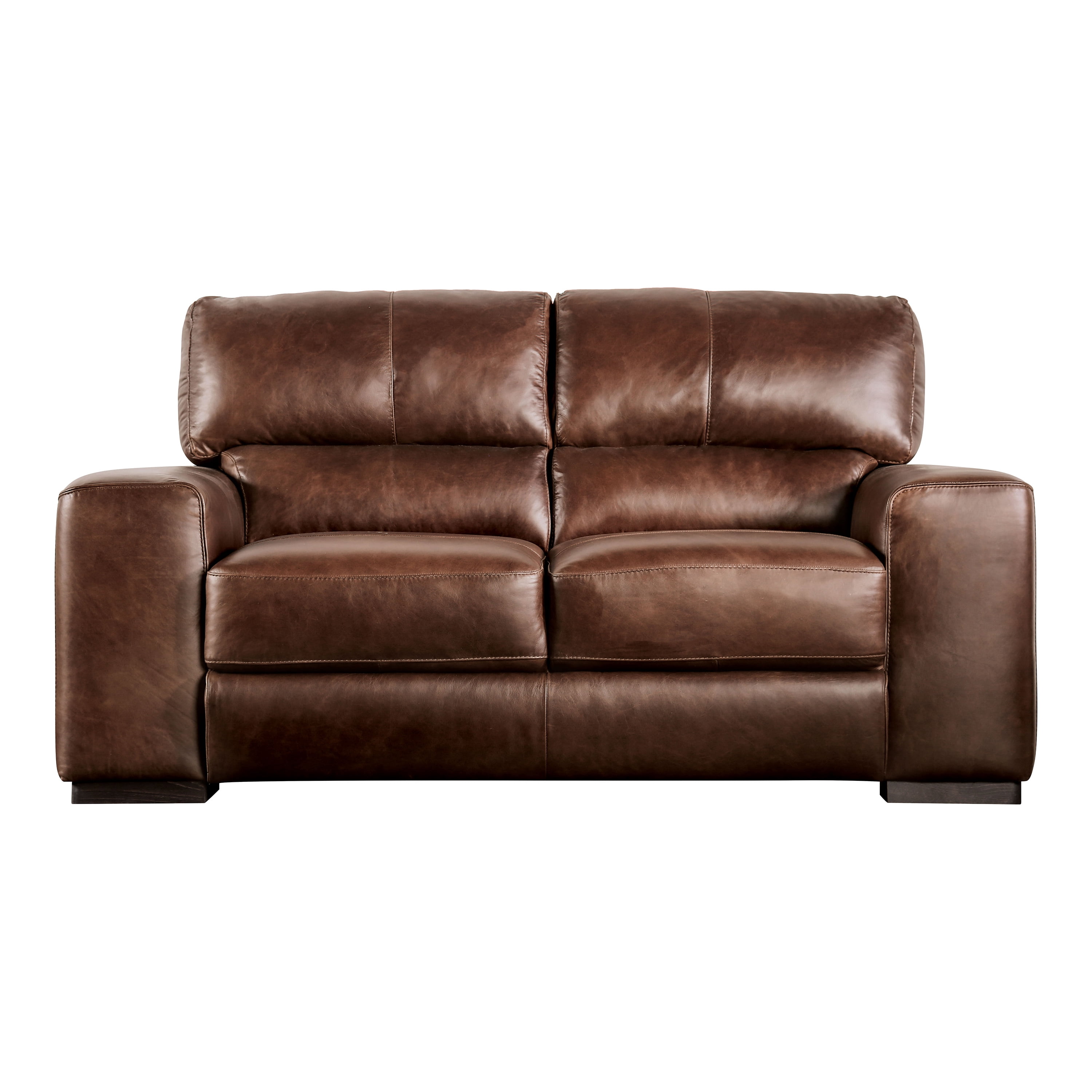 Furniture of America Copell Transitional Leather Upholstered Indoor Loveseat, Cognac