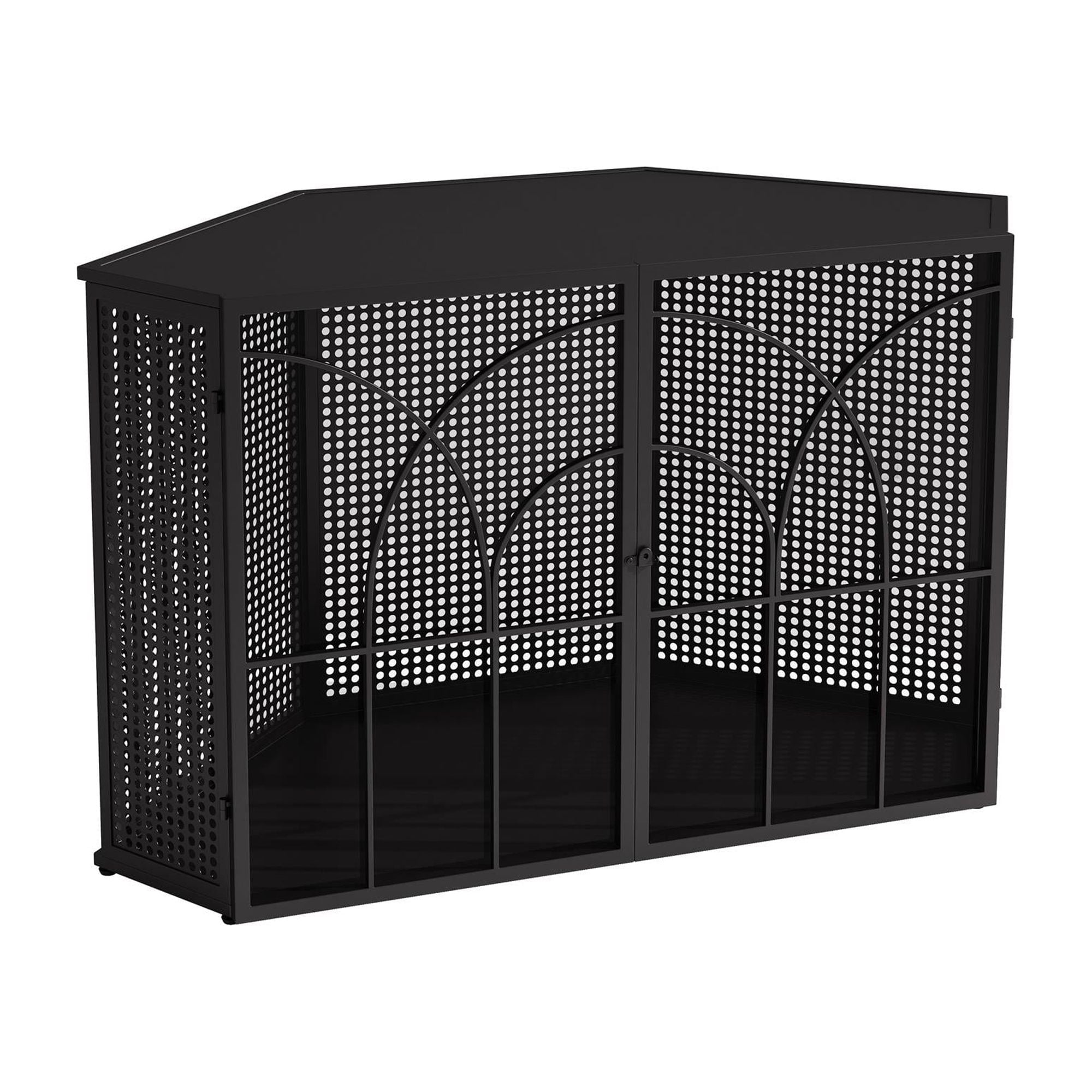 Pefilos 47" Metal Dog Crates for Large Dogs Indoor Corner Dog Cage Furniture with Tempered Glass for Living Room Dog House, Black Pefilos 47" Metal Dog Crates for Large Dogs Indoor Corner Dog Cage Furniture with Tempered Glass for Living Room Dog House, Black