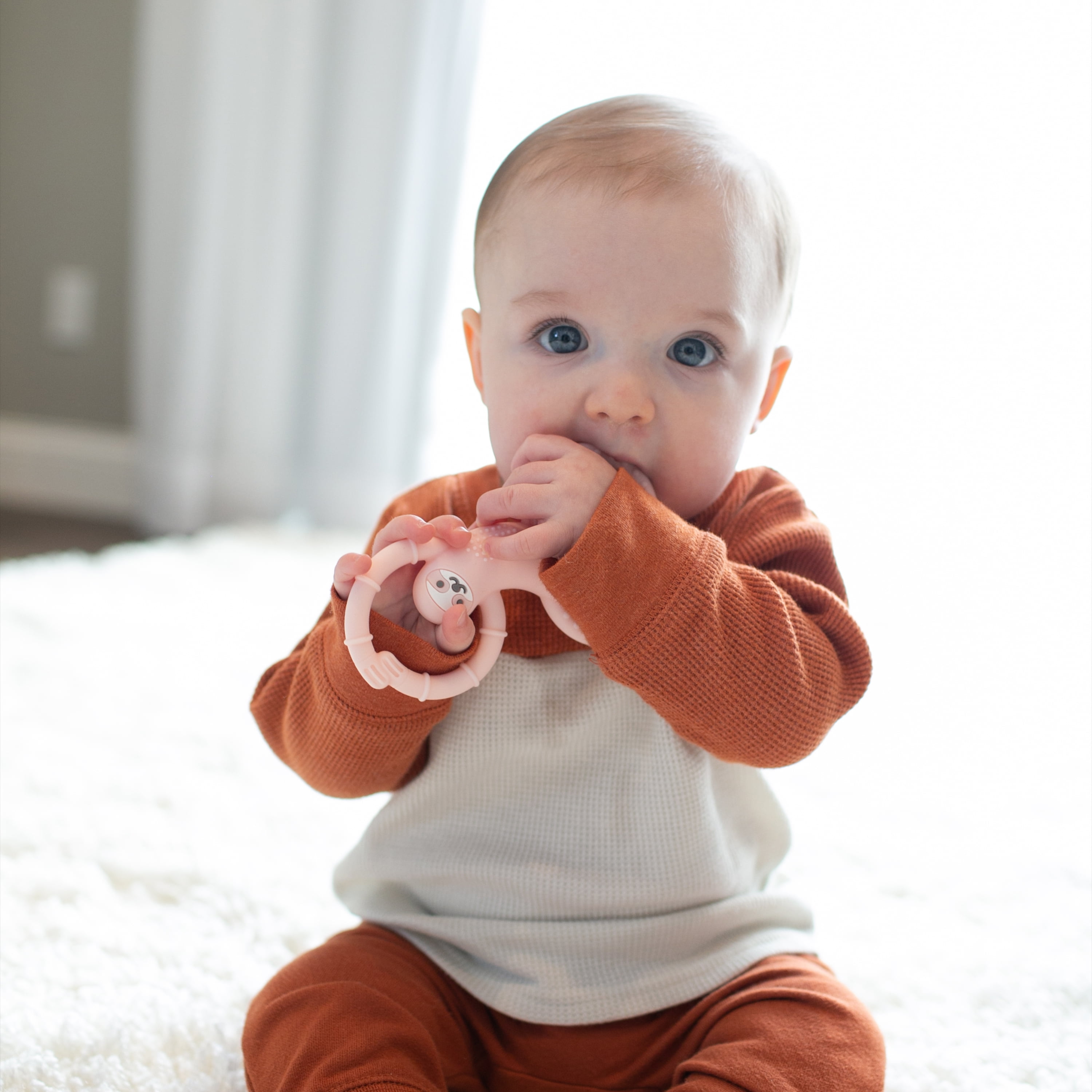 Dr. Brown's Flexees Baby Teether, Pink Sloth, 100% Silicone, Infant-Toddler, 1-Pack