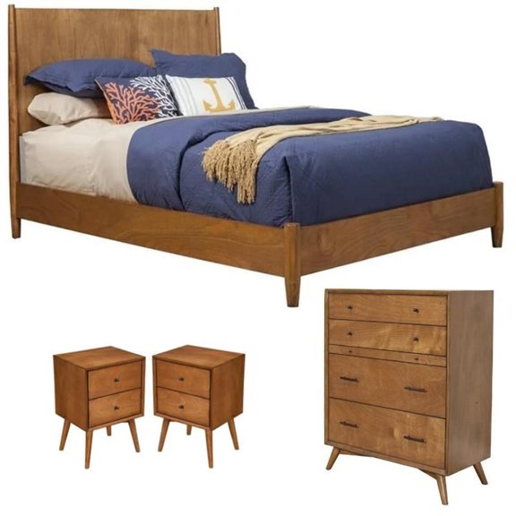 Home Square 4 Piece Set with Chest Queen Wood Panel Bed and Nightstand