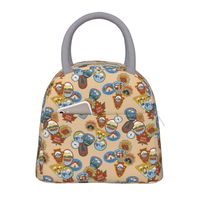 Fotbe Camp Badge Bolsa de Almuerzo con Estampado, Lonchera Aislada, Contenedor de Comida Reutilizable Tipo Cooler a Prueba de Fugas