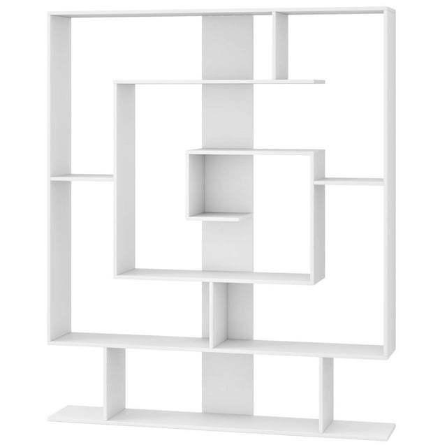 Costway 7-Tier Bookshelf Geometric Bookcase with 2 Anti-Tipping Kits Rustic Brown