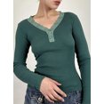 thumbnail image 4 of Sunloudy Camisetas básicas ajustadas de manga larga con cuello en V y retazos de encaje para mujer Sunloudy moda, 4 of 7