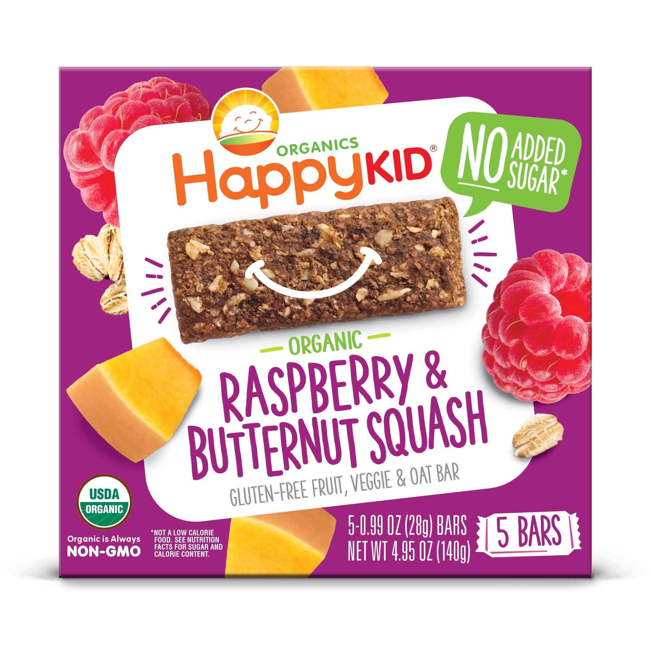 Happy Kid Organics Raspberry & Butternut Squash Fruit & Veggie Bars, 5