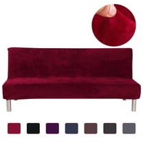 CJC Armless Plush Sofa Bed Cover - Stretch Velvet Sofa Bed Slipcover - Thicker Folding Futon Sofa Cover Protector, Dark Red