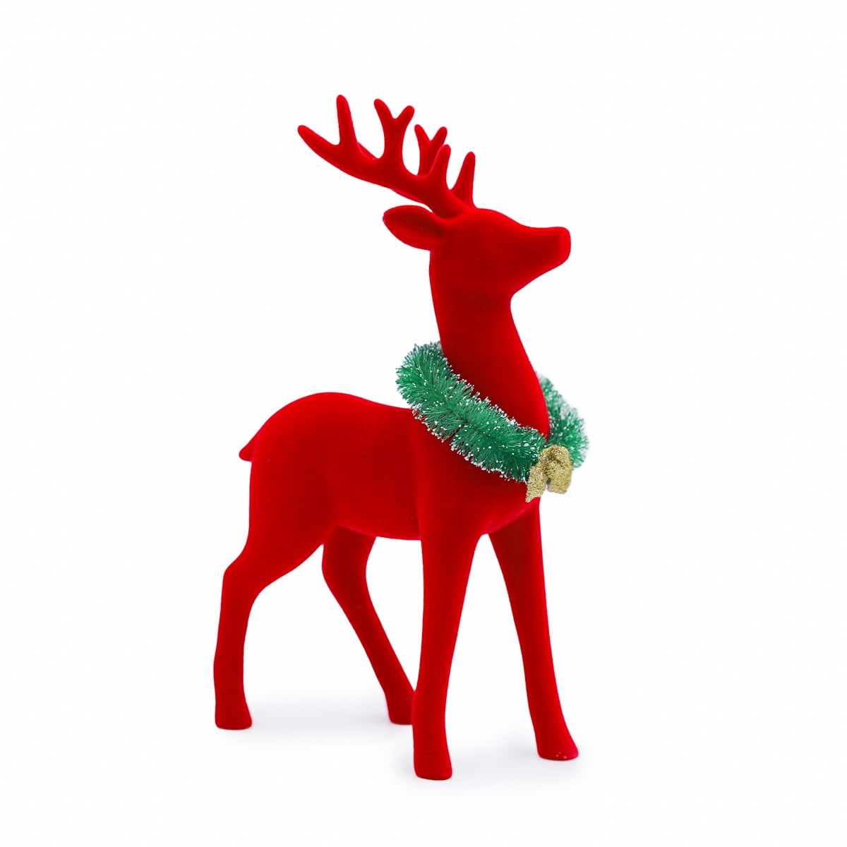 Packed Party Red Flocked Deer with Wreath Table Top Christmas
