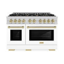 ZLINE Autograph Edition 48 in. 6.7 cu. ft. Double Oven Gas Range with 8 Burner Cooktop in Stainless Steel with White Matte Doors and Polished Gold Accents (HGRZ-WM-48-G)