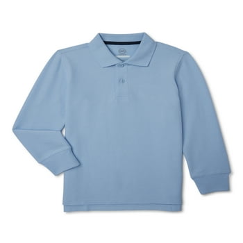Wonder Nation Boys’ School Uniform Pique Polo Shirt with Long Sleeves