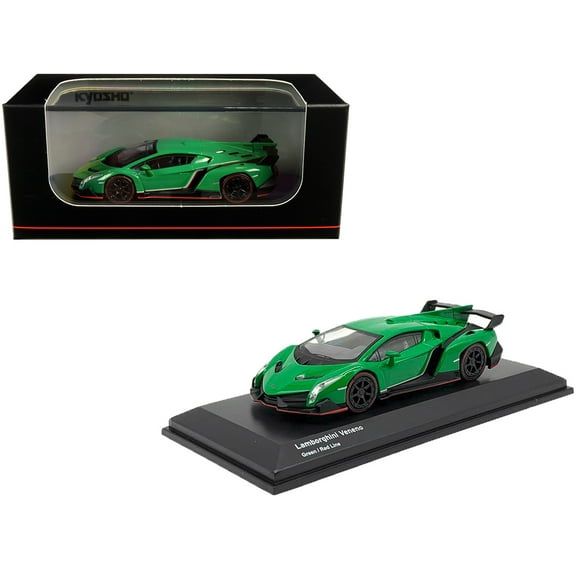 Lamborghini Veneno Green with Red Line 1/64 Diecast Model Car by Kyosho